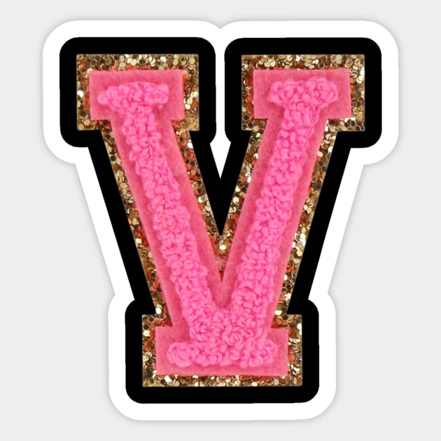 V - Bubblegum Glitter Varsity Letter Patches Sticker by Ramagarma